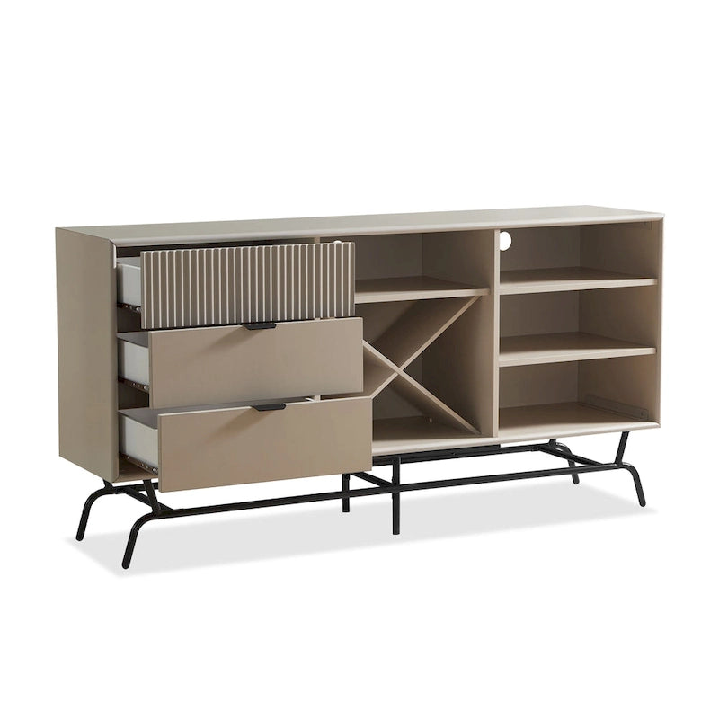 DH BASIC Buffet et vaisselier de salle à manger moderne marron rétro 152 cm avec rangement pour vin Denhour