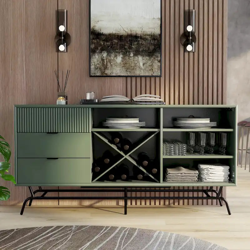 DH BASIC Buffet et vaisselier de salle à manger moderne marron rétro 152 cm avec rangement pour vin Denhour