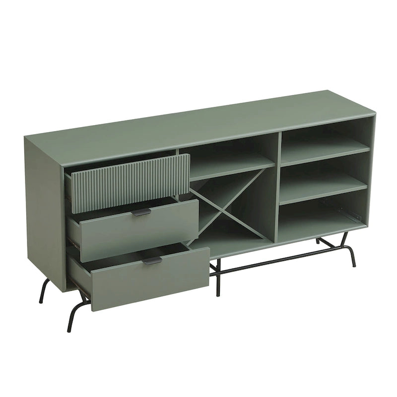 DH BASIC Buffet et vaisselier de salle à manger moderne marron rétro 152 cm avec rangement pour vin Denhour