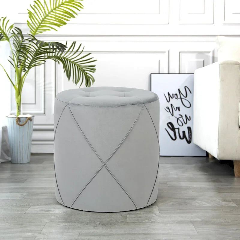 Tabouret de Maquillage Rond Capitonnée en Velours Repose-Pieds Ottomane Adeco