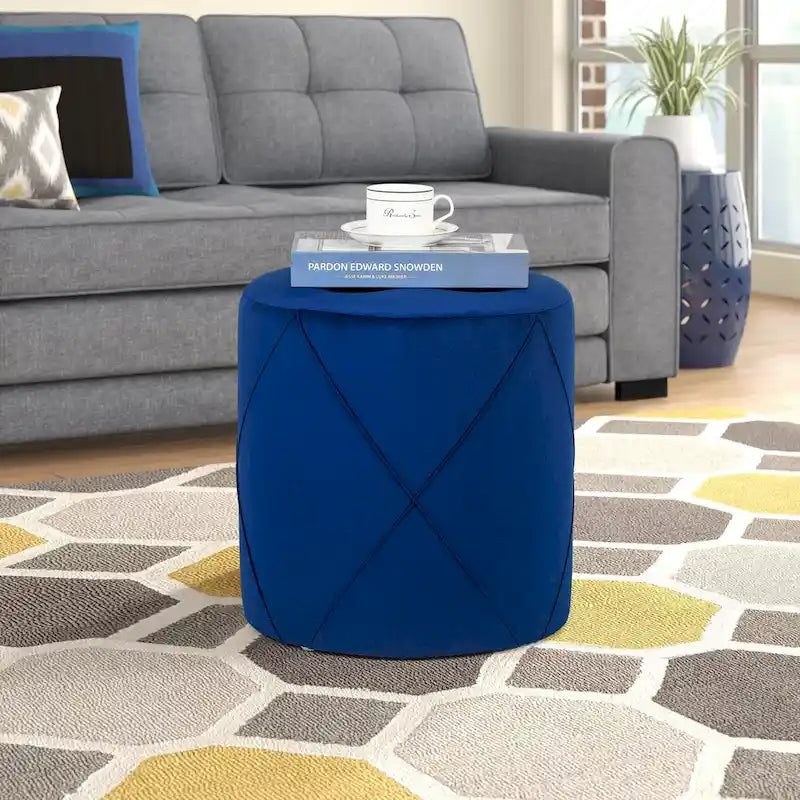 Tabouret de Maquillage Rond Capitonnée en Velours Repose-Pieds Ottomane Adeco