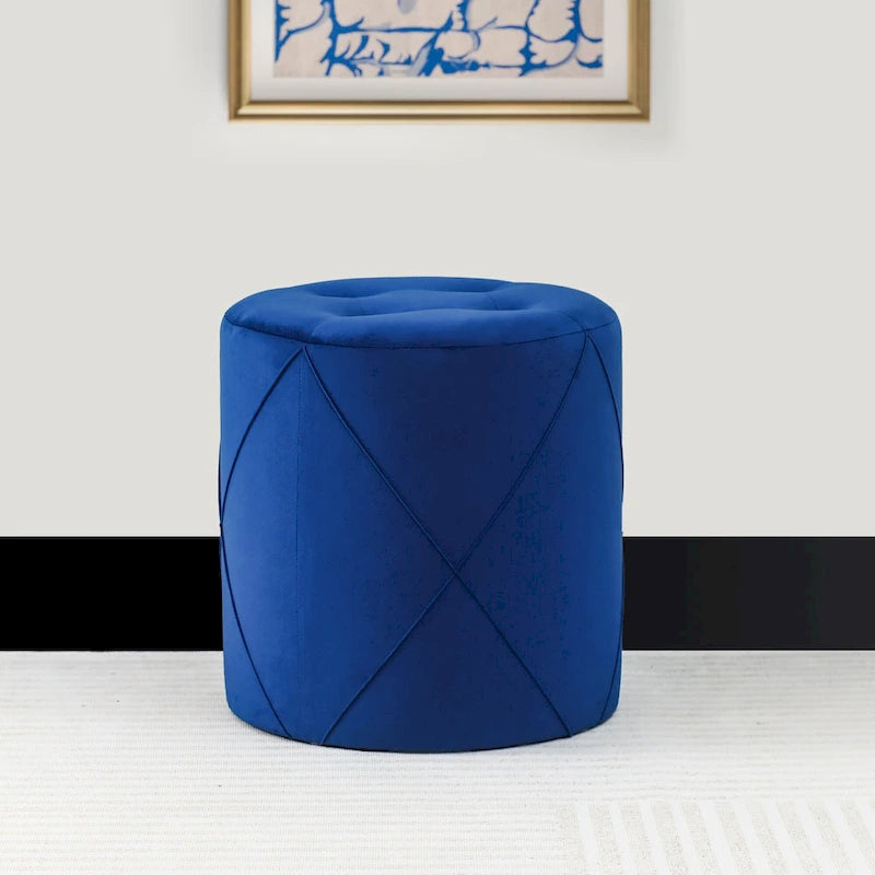 Tabouret de Maquillage Rond Capitonnée en Velours Repose-Pieds Ottomane Adeco