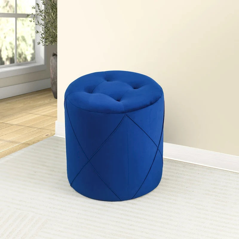 Tabouret de Maquillage Rond Capitonnée en Velours Repose-Pieds Ottomane Adeco