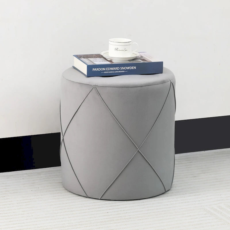 Tabouret de Maquillage Rond Capitonnée en Velours Repose-Pieds Ottomane Adeco