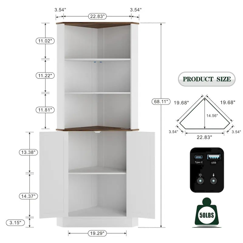 Meuble d'angle haut de 66 po avec éclairage DEL