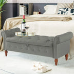 Banc de rangement capitonné 63 pouces, grand banc de rangement ottoman touffeté avec boutons pour le bout du lit de chambre, banc avec accoudoirs roulés
