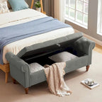 Banc de rangement capitonné 63 pouces, grand banc de rangement ottoman touffeté avec boutons pour le bout du lit de chambre, banc avec accoudoirs roulés