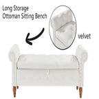 Banc de rangement capitonné 63 pouces, grand banc de rangement ottoman touffeté avec boutons pour le bout du lit de chambre, banc avec accoudoirs roulés