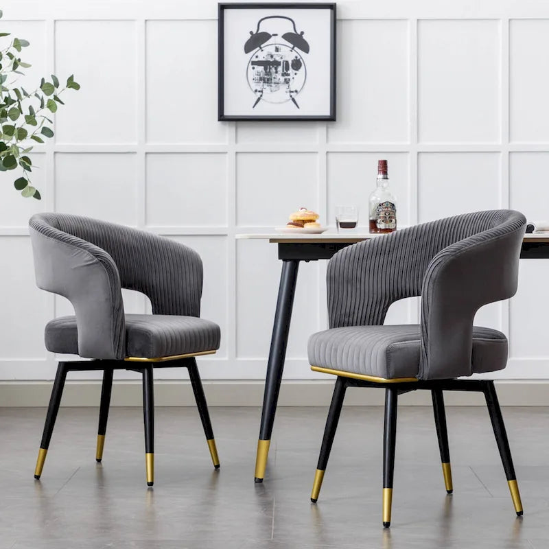 Chaise de salle à manger pivotante en velours avec pieds en métal, lot de 2
