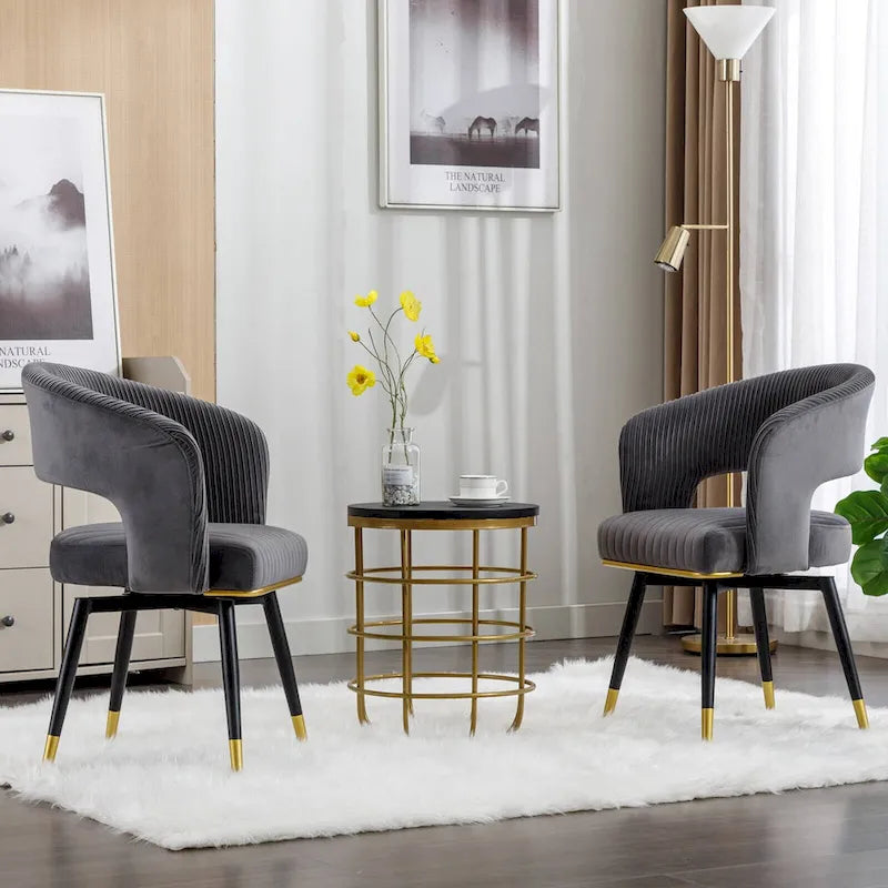 Chaise de salle à manger pivotante en velours avec pieds en métal, lot de 2