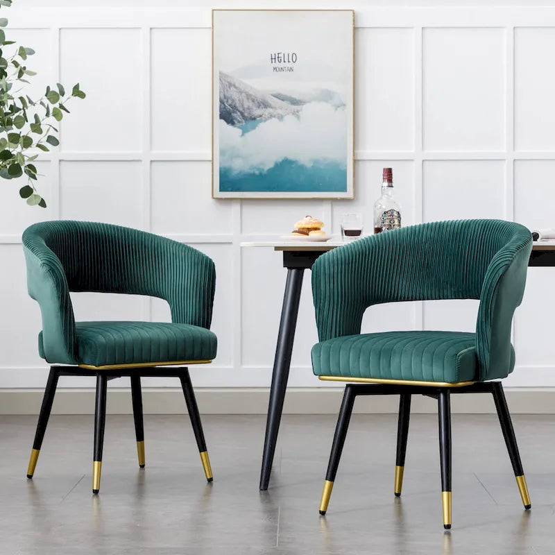 Chaise de salle à manger pivotante en velours avec pieds en métal, lot de 2