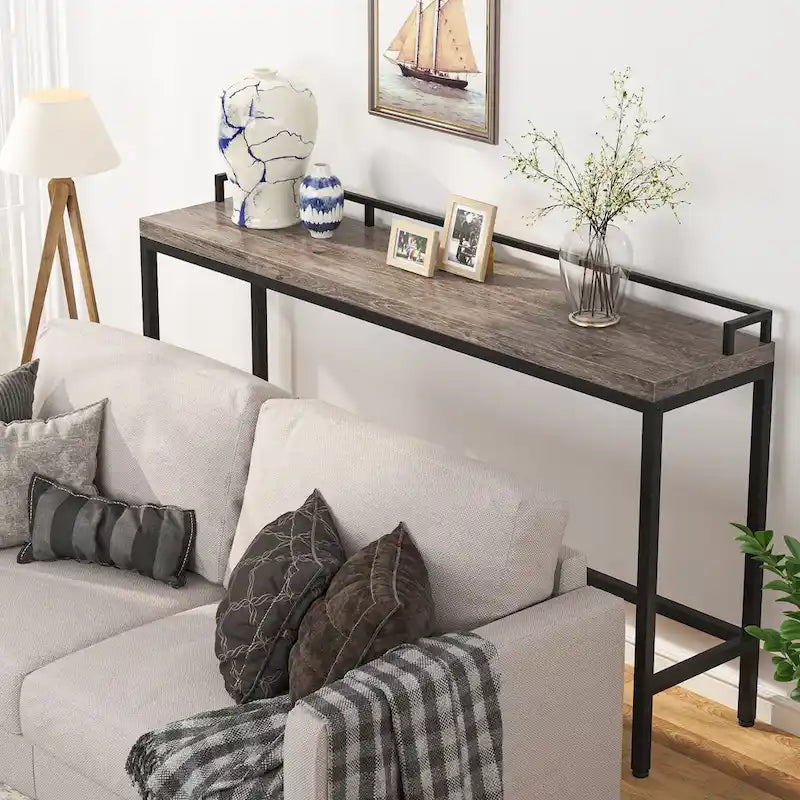 Console Derrière Canapé, Table d'Entrée Étroite de 180 cm de Long