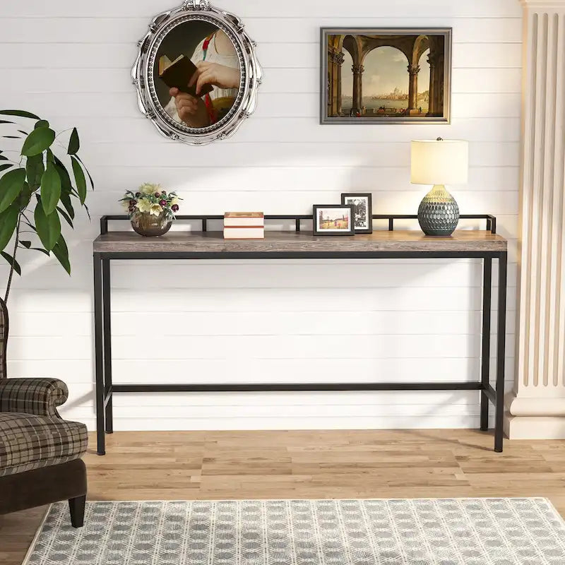 Console Derrière Canapé, Table d'Entrée Étroite de 180 cm de Long