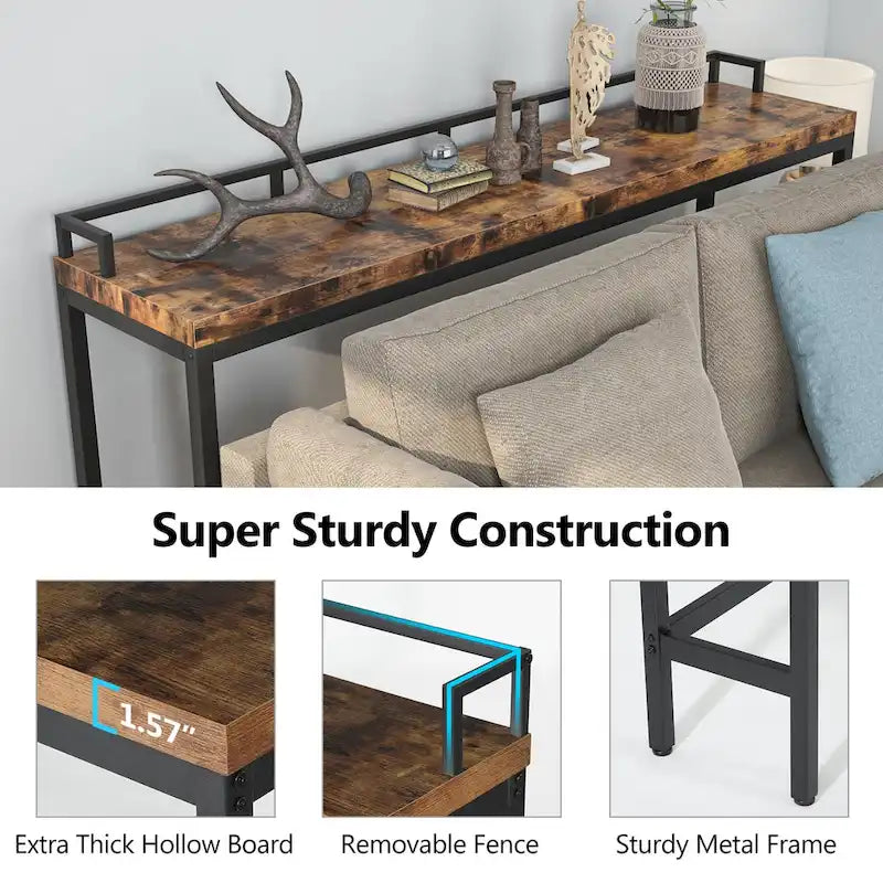 Console Derrière Canapé, Table d'Entrée Étroite de 180 cm de Long