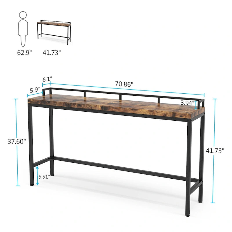 Console Derrière Canapé, Table d'Entrée Étroite de 180 cm de Long