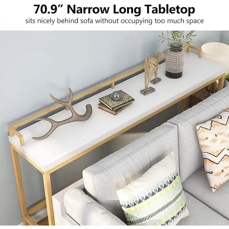 Console Derrière Canapé, Table d'Entrée Étroite de 180 cm de Long