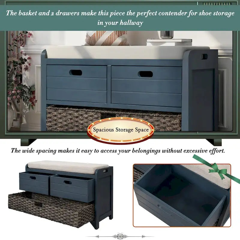 Banc de rangement Nestfair pour entrée avec panier amovible et 2 tiroirs