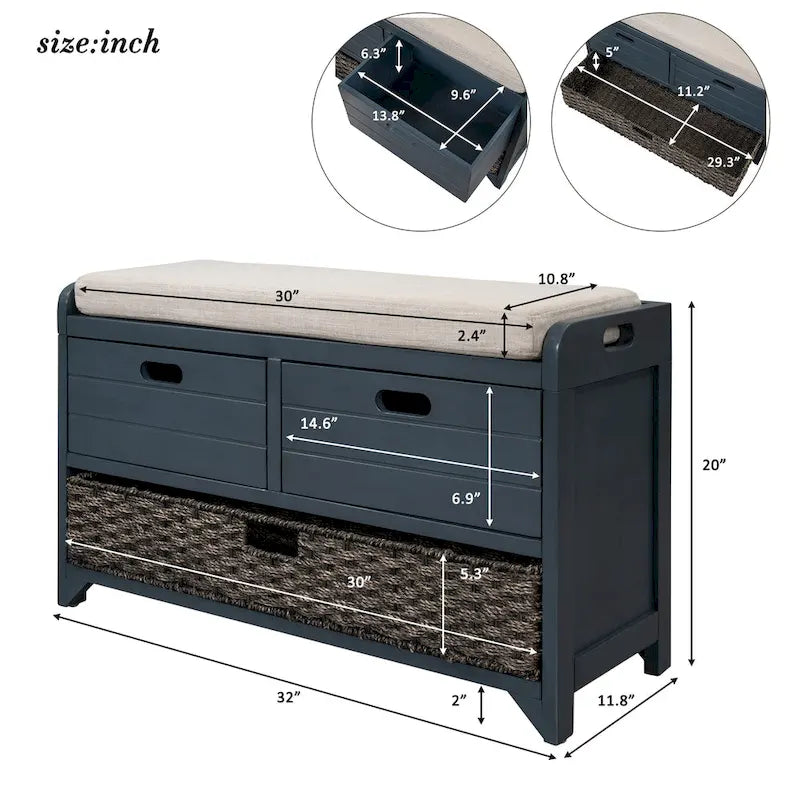 Banc de rangement Nestfair pour entrée avec panier amovible et 2 tiroirs