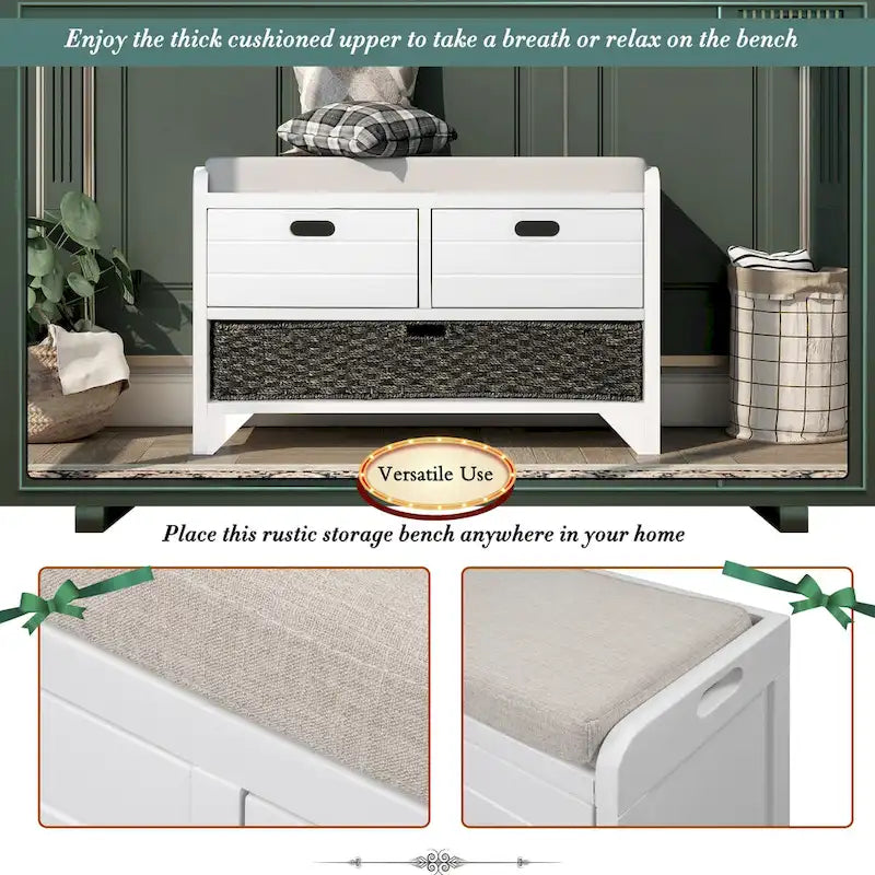Banc de rangement Nestfair pour entrée avec panier amovible et 2 tiroirs