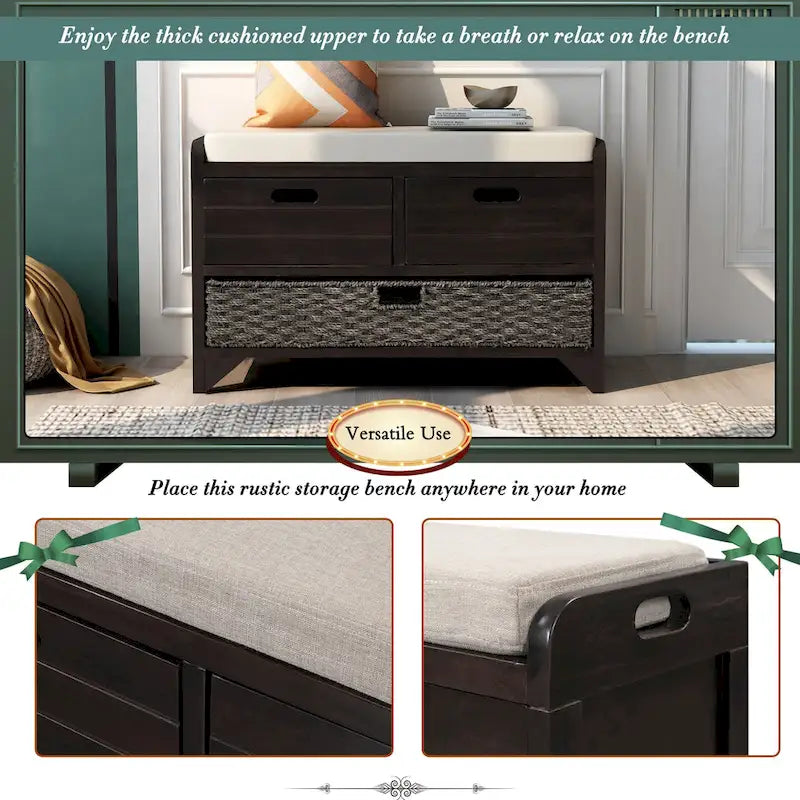 Banc de rangement Nestfair pour entrée avec panier amovible et 2 tiroirs