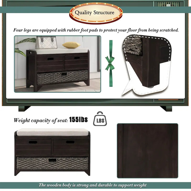 Banc de rangement Nestfair pour entrée avec panier amovible et 2 tiroirs