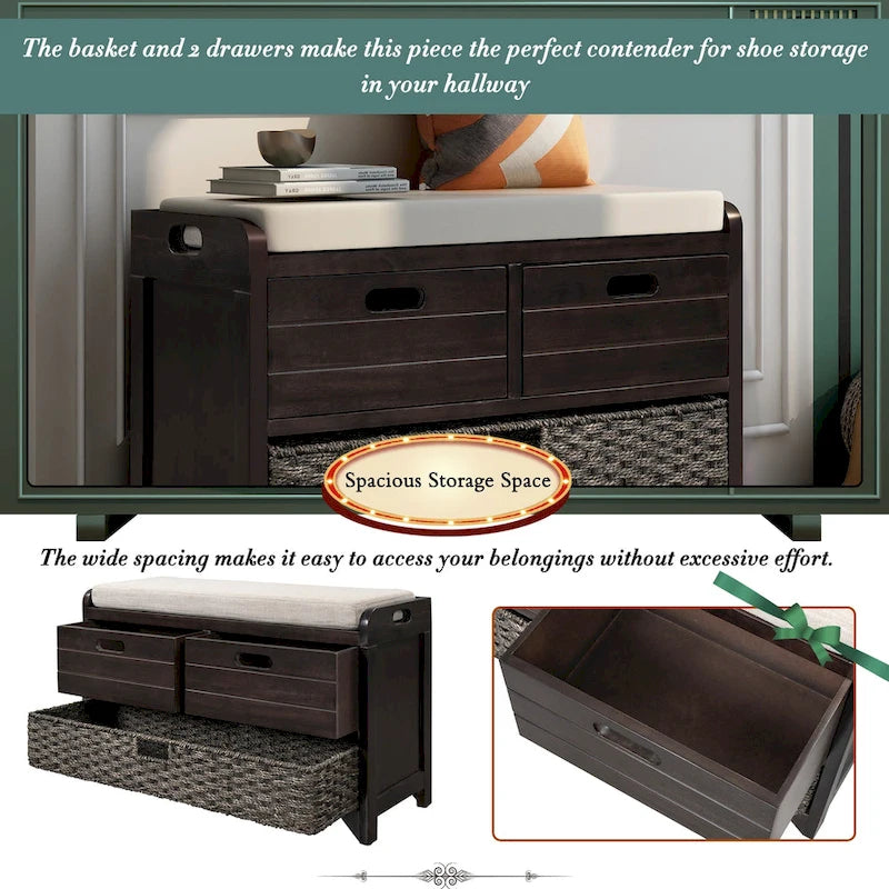 Banc de rangement Nestfair pour entrée avec panier amovible et 2 tiroirs