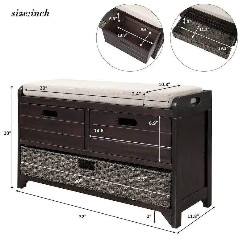 Banc de rangement Nestfair pour entrée avec panier amovible et 2 tiroirs