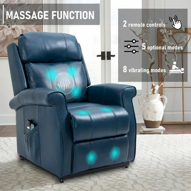 Fauteuil inclinable électrique de relaxation en similicuir avec fonction massage pour personnes âgées Clihome