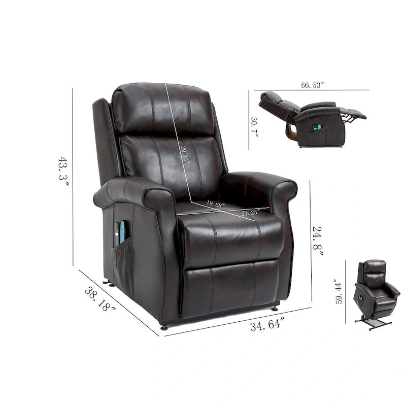 Fauteuil inclinable électrique de relaxation en similicuir avec fonction massage pour personnes âgées Clihome