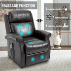 Fauteuil inclinable électrique de relaxation en similicuir avec fonction massage pour personnes âgées Clihome