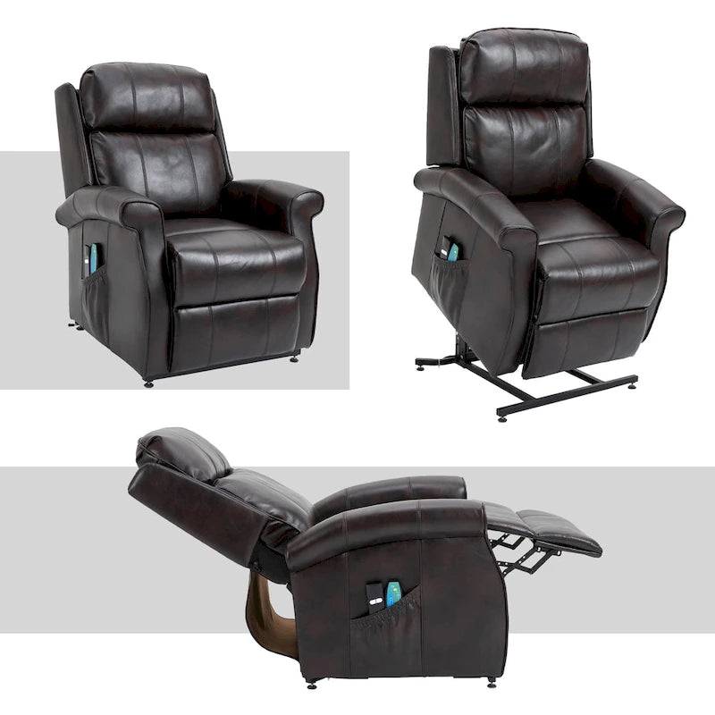Fauteuil inclinable électrique de relaxation en similicuir avec fonction massage pour personnes âgées Clihome