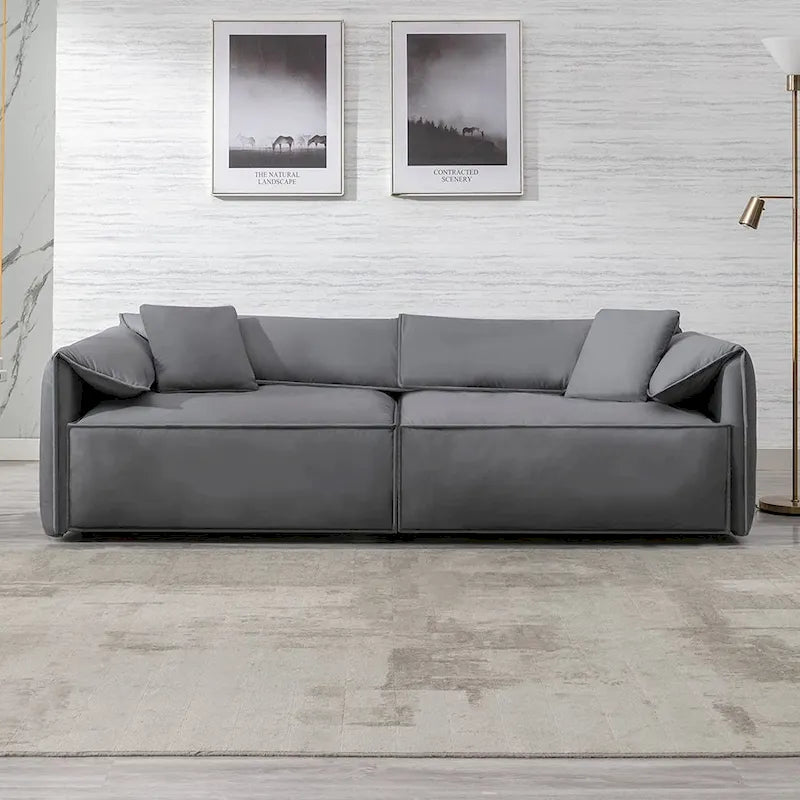 Mixoy Widened 4-Seater Upholstered Deep Seat Sofa,97 Italian Style Minimalist Sofa Couch with Elephant Ear Armrest,Throw Pillow