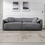 Mixoy Widened 4-Seater Upholstered Deep Seat Sofa,97 Italian Style Minimalist Sofa Couch with Elephant Ear Armrest,Throw Pillow