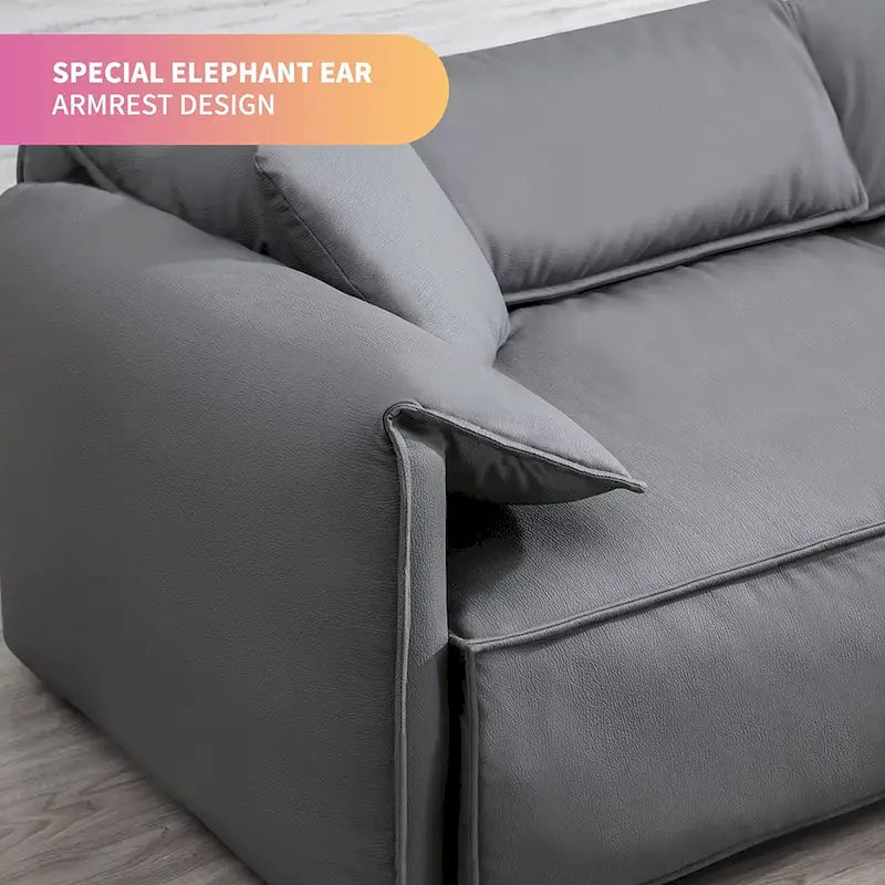 Canapé 4 places rembourré Mixoy Deep Seat, canapé minimaliste de style italien 97 avec accoudoir "oreille d'éléphant", coussin décoratif