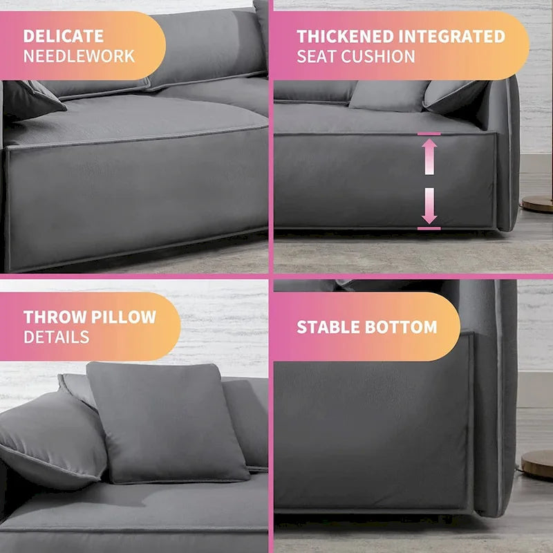 Canapé 4 places rembourré Mixoy Deep Seat, canapé minimaliste de style italien 97 avec accoudoir "oreille d'éléphant", coussin décoratif