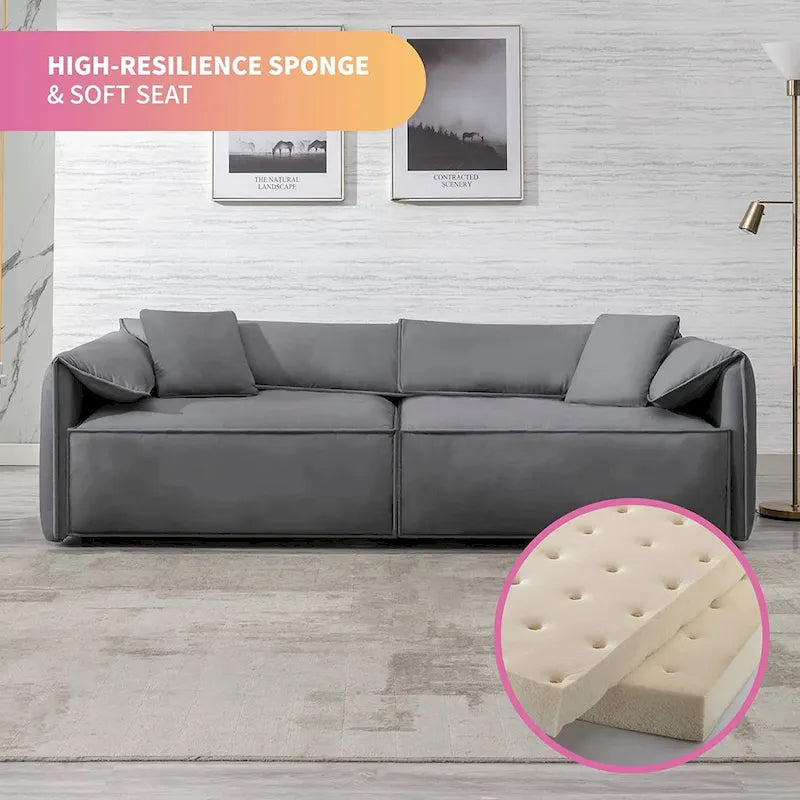 Canapé 4 places rembourré Mixoy Deep Seat, canapé minimaliste de style italien 97 avec accoudoir "oreille d'éléphant", coussin décoratif