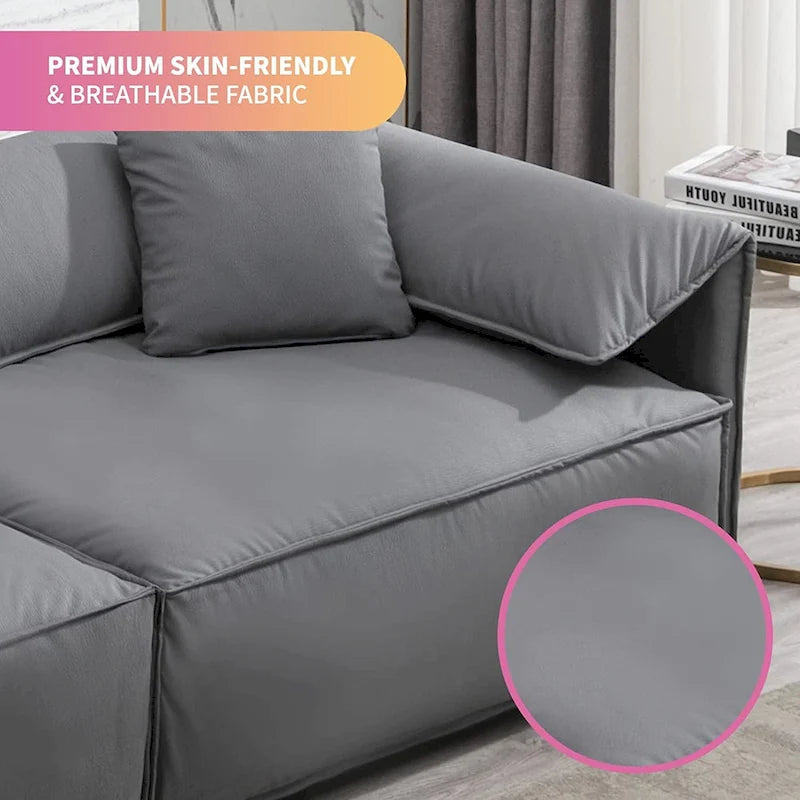 Canapé 4 places rembourré Mixoy Deep Seat, canapé minimaliste de style italien 97 avec accoudoir "oreille d'éléphant", coussin décoratif