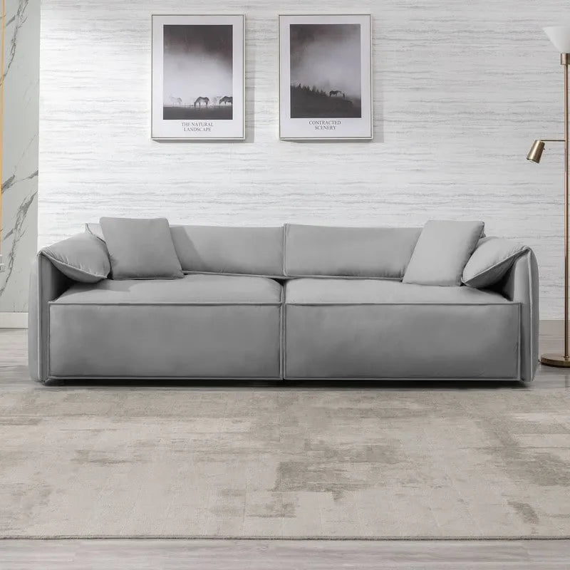 Canapé 4 places rembourré Mixoy Deep Seat, canapé minimaliste de style italien 97 avec accoudoir "oreille d'éléphant", coussin décoratif
