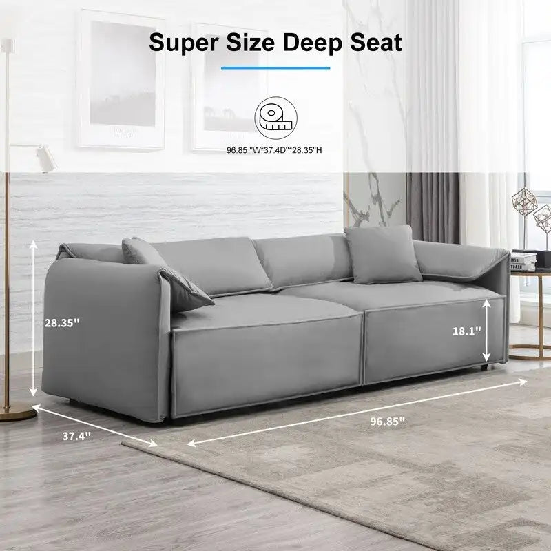 Canapé 4 places rembourré Mixoy Deep Seat, canapé minimaliste de style italien 97 avec accoudoir "oreille d'éléphant", coussin décoratif