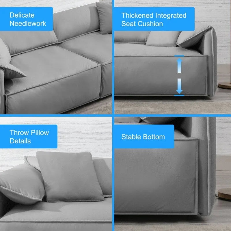 Canapé 4 places rembourré Mixoy Deep Seat, canapé minimaliste de style italien 97 avec accoudoir "oreille d'éléphant", coussin décoratif