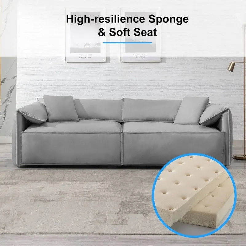 Canapé 4 places rembourré Mixoy Deep Seat, canapé minimaliste de style italien 97 avec accoudoir "oreille d'éléphant", coussin décoratif