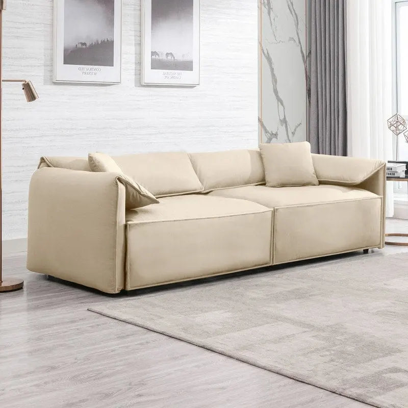 Canapé 4 places rembourré Mixoy Deep Seat, canapé minimaliste de style italien 97 avec accoudoir "oreille d'éléphant", coussin décoratif