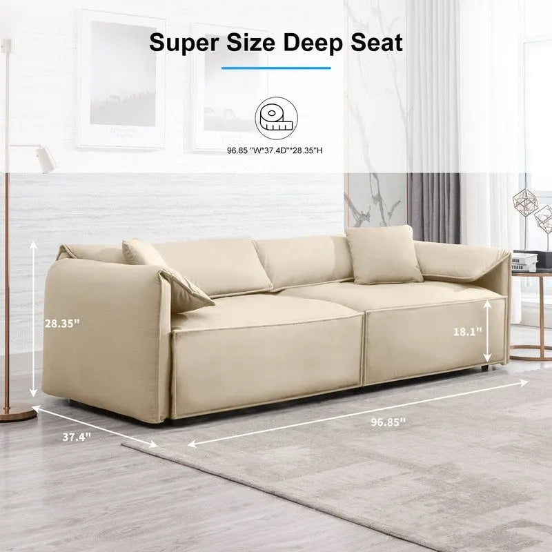 Canapé 4 places rembourré Mixoy Deep Seat, canapé minimaliste de style italien 97 avec accoudoir "oreille d'éléphant", coussin décoratif