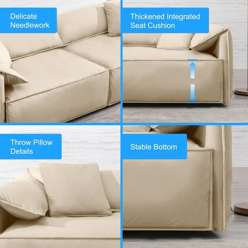 Canapé 4 places rembourré Mixoy Deep Seat, canapé minimaliste de style italien 97 avec accoudoir "oreille d'éléphant", coussin décoratif