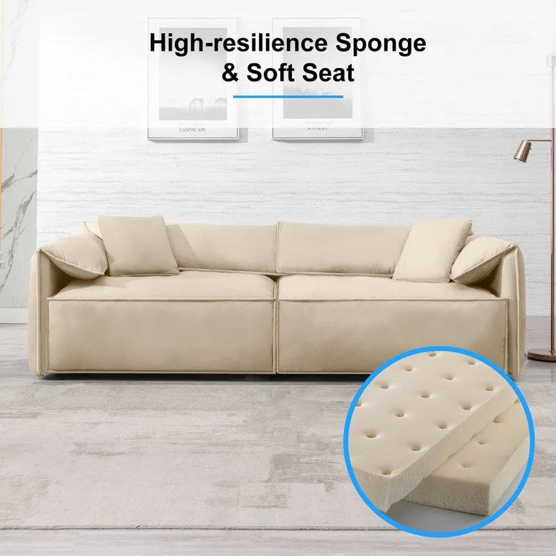 Canapé 4 places rembourré Mixoy Deep Seat, canapé minimaliste de style italien 97 avec accoudoir "oreille d'éléphant", coussin décoratif