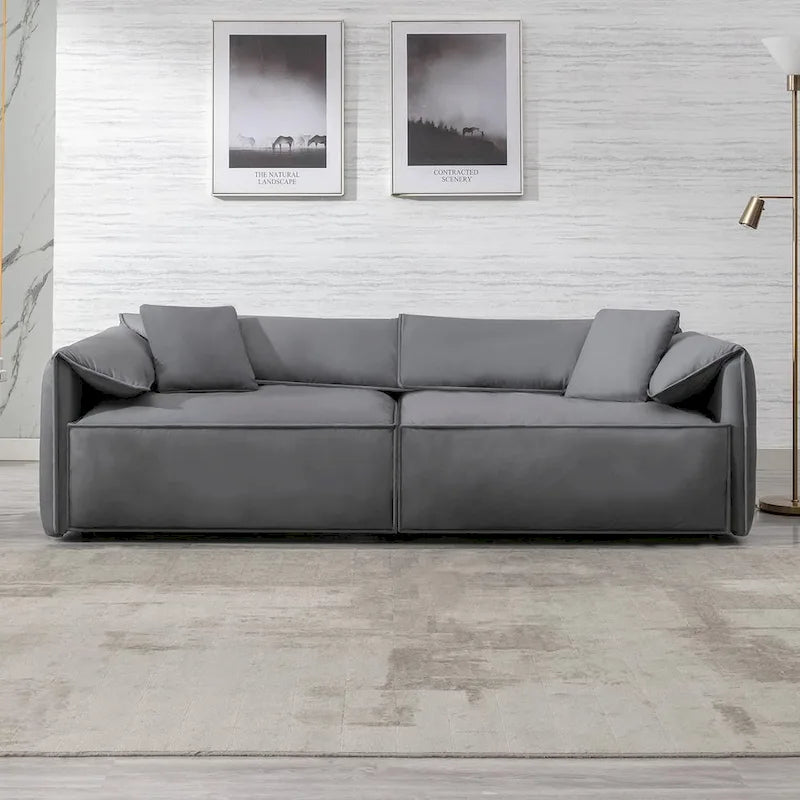 Canapé 4 places rembourré Mixoy Deep Seat, canapé minimaliste de style italien 97 avec accoudoir "oreille d'éléphant", coussin décoratif