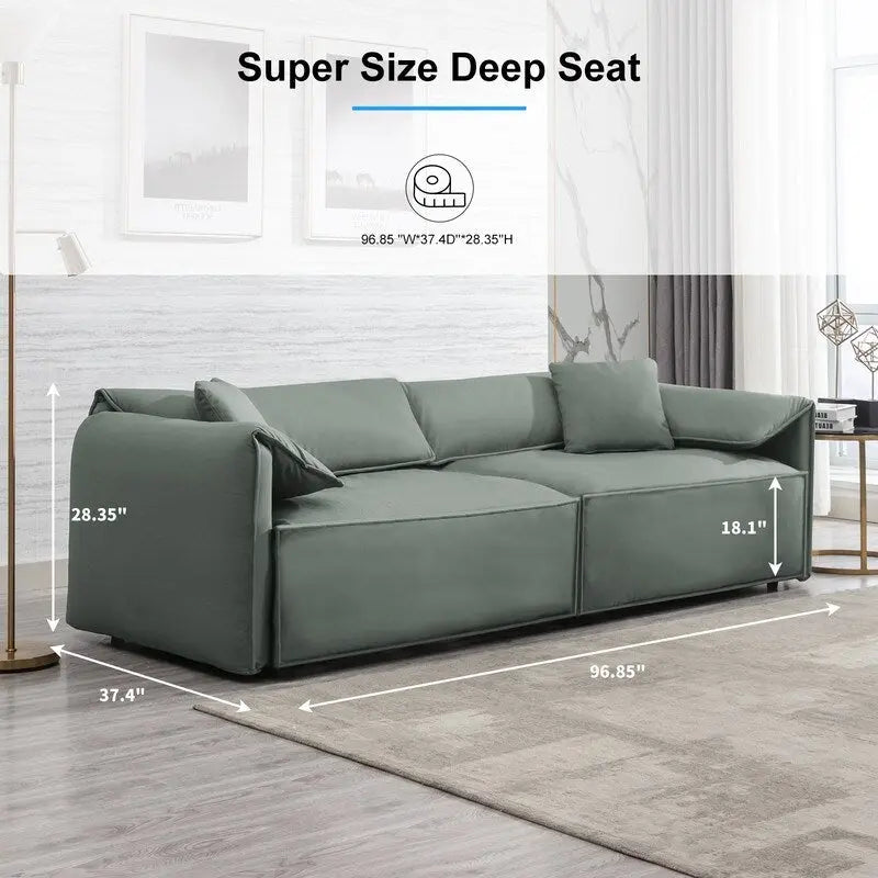 Canapé 4 places rembourré Mixoy Deep Seat, canapé minimaliste de style italien 97 avec accoudoir "oreille d'éléphant", coussin décoratif