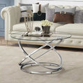 Table basse Myhozm Accent avec plateau rond en verre/pierre et base en métal