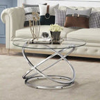 Table basse Myhozm Accent avec plateau rond en verre/pierre et base en métal