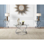 Table basse Myhozm Accent avec plateau rond en verre/pierre et base en métal